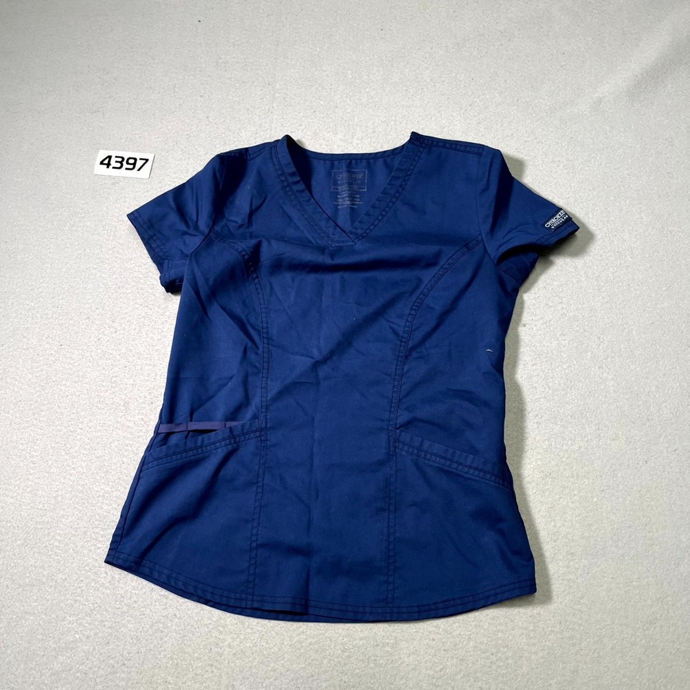 Cherokee Workwear‎ Revolution Scrub Top Womens Navy Blue V Neck Medical Uniform